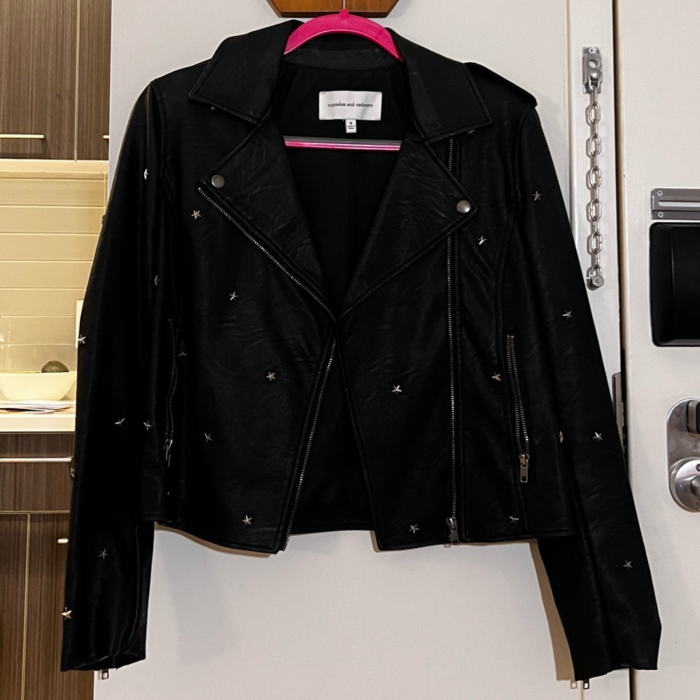 Cupcakes and Cashmere Star Studded Vegan Leather Moto Jacket ⭐️